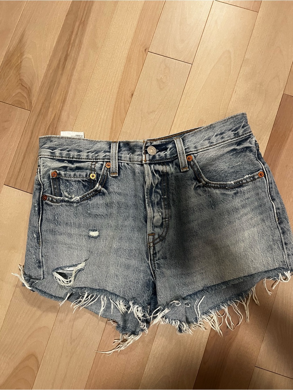 Levi's Distressed Light Blue Denim Cutoff Shorts - Size 26